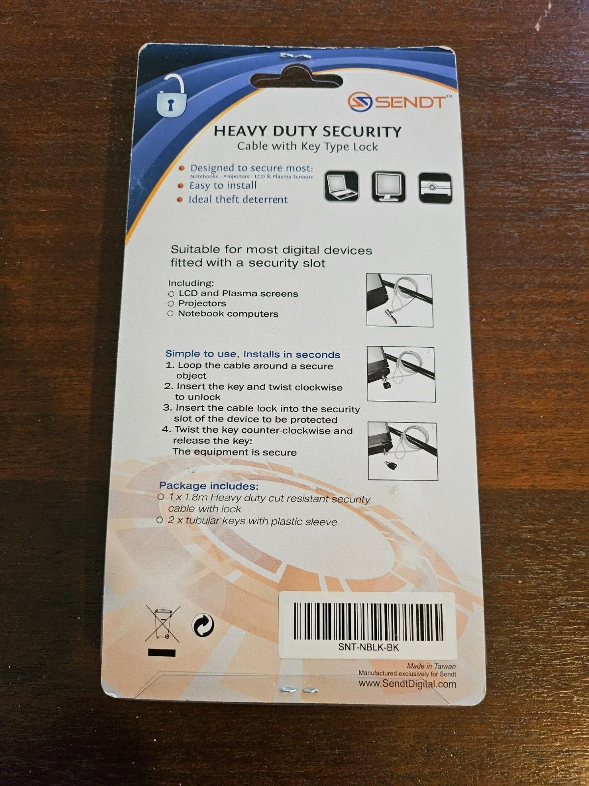 Sendt SNT-NBLK Notebook Security Cable W/ Key Type lock