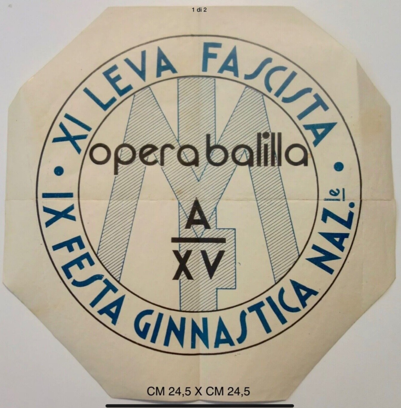 REGNO D’ITALIA IXa FESTA GINNASTICA ORGANIZZAZIONE GIOVANILE ETICHETTA A.IX 1932