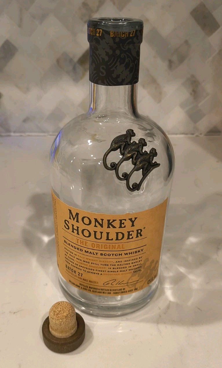 Monkey Shoulder Blended Malt Scotch Whiskey Bottle Empty 750 ML w/ Cork