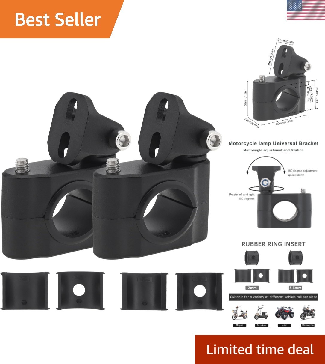 Durable Light Bar Mounts for UTV/ATV - Polished 360-Degree Angle Adjustable