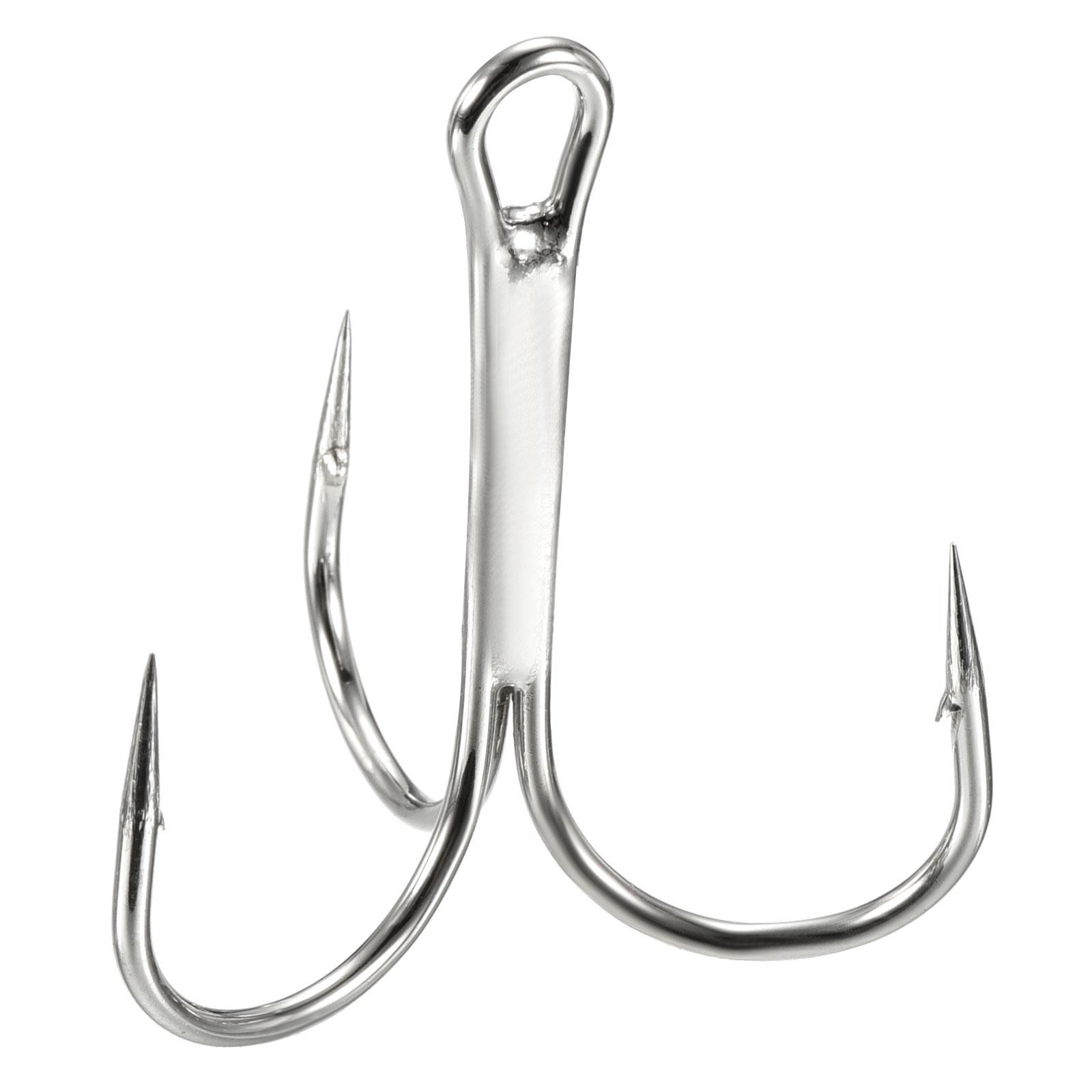 50Pcs 3/0# 1.57" Treble Fish Hooks Carbon Steel Sharp Bend Hook w Barbs White