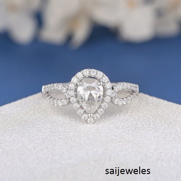 2CT Pear Shape Diamond Lab-Created Engagement Wedding Ring 14K White Gold Finish