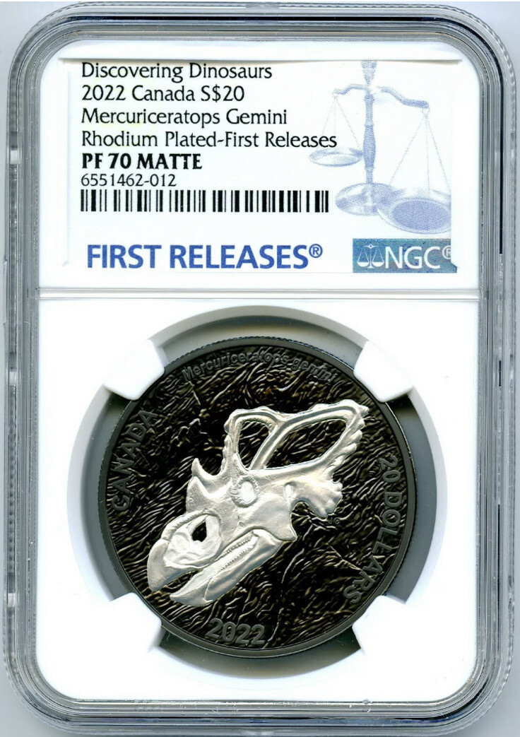 2022 $20 1OZ CANADA MERCURY'S HORNED FACE RHODIUM NGC PF70 MATTE SILVER PROOF FR