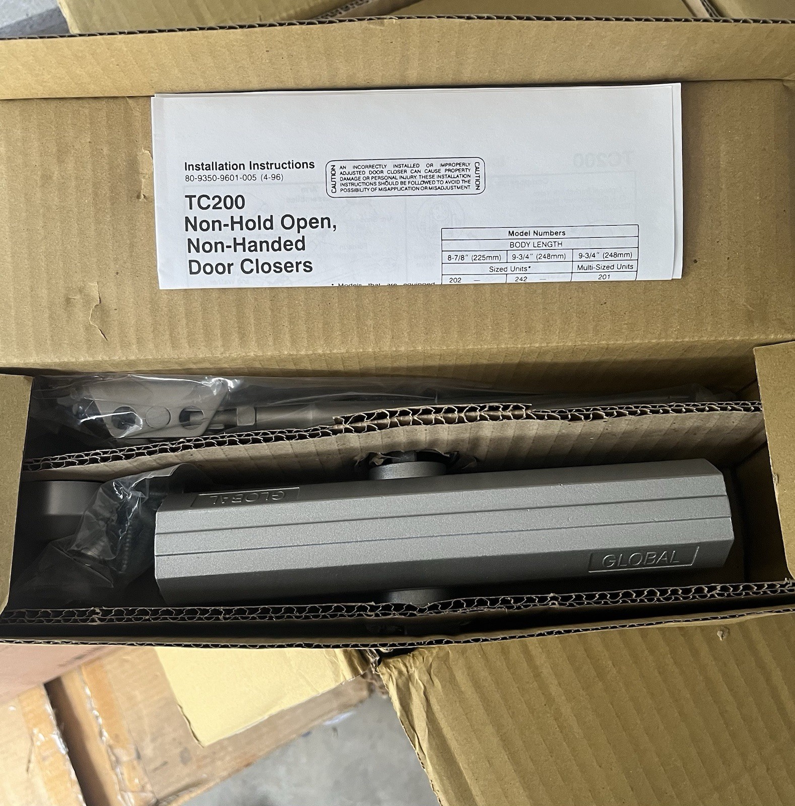 Series 200 Global Controls Door Closer TC204-BC-AL - NOS