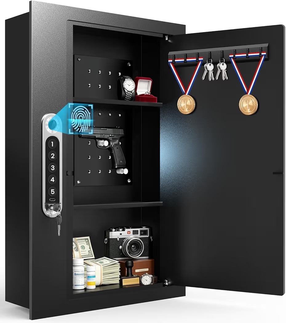 Biometric Hidden Wall Safe Fingerprint Electronic Keypad Steel In Wall Gun Safe