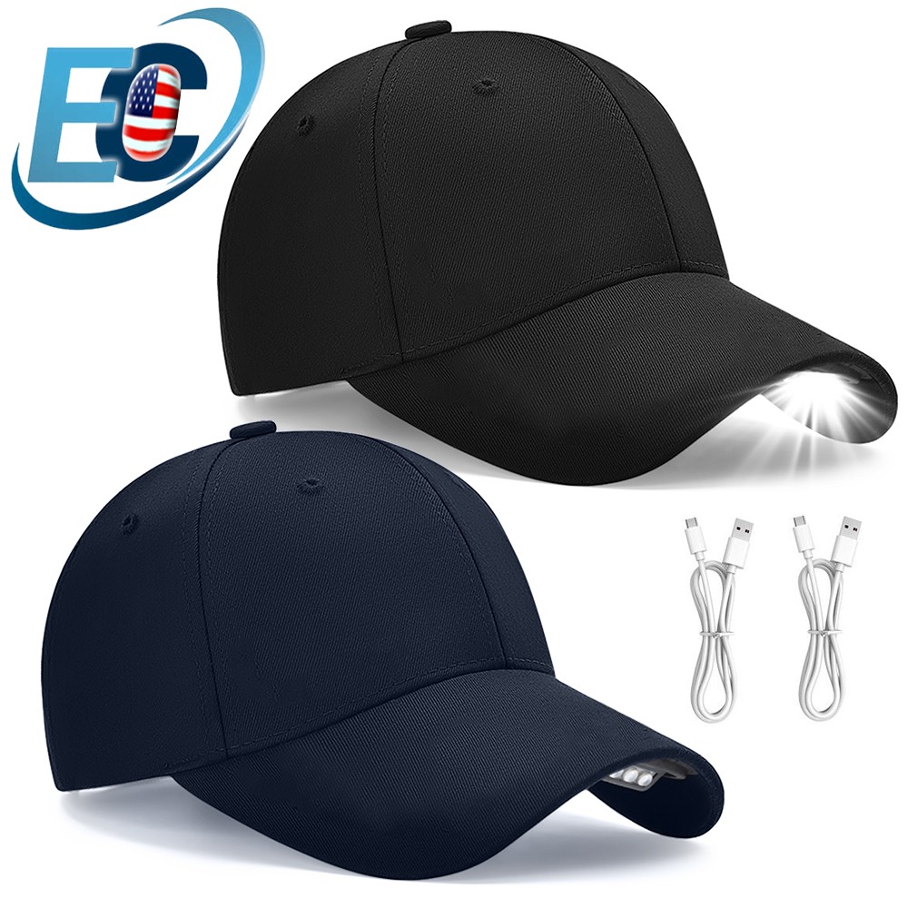 USB Rechargeable Baseball Cap with LED Light for Outdoor Fishing Night Running