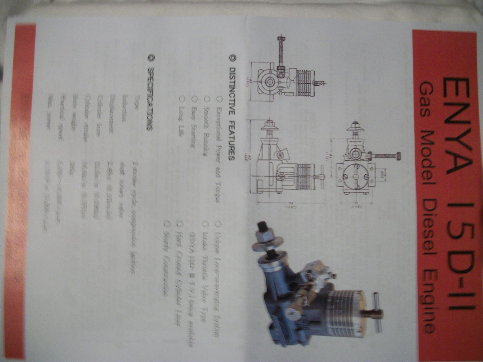 ENYA .15DII INTRUCTION AND PARTS SHEET