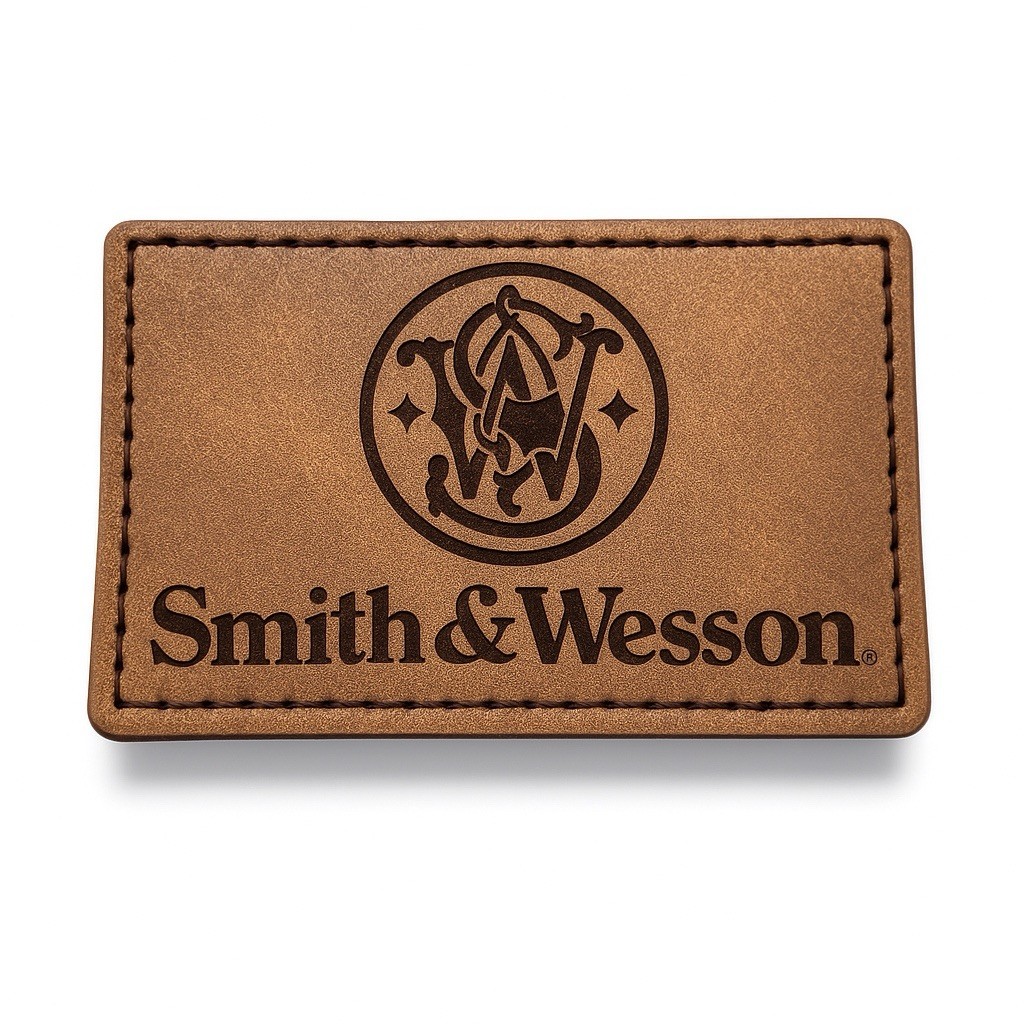 Smith & Wesson Patch - Square - Brown Leather - Hat/Bag Patch Hook & Loop