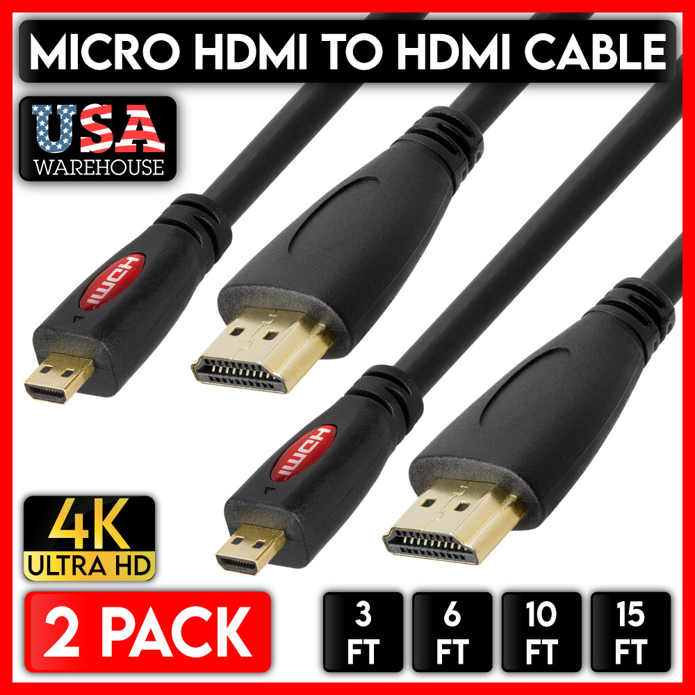 2 Pack Micro HDMI Cable HDMI-A to HDMI-D Cord Raspberry Pi Retroid GoPro Hero