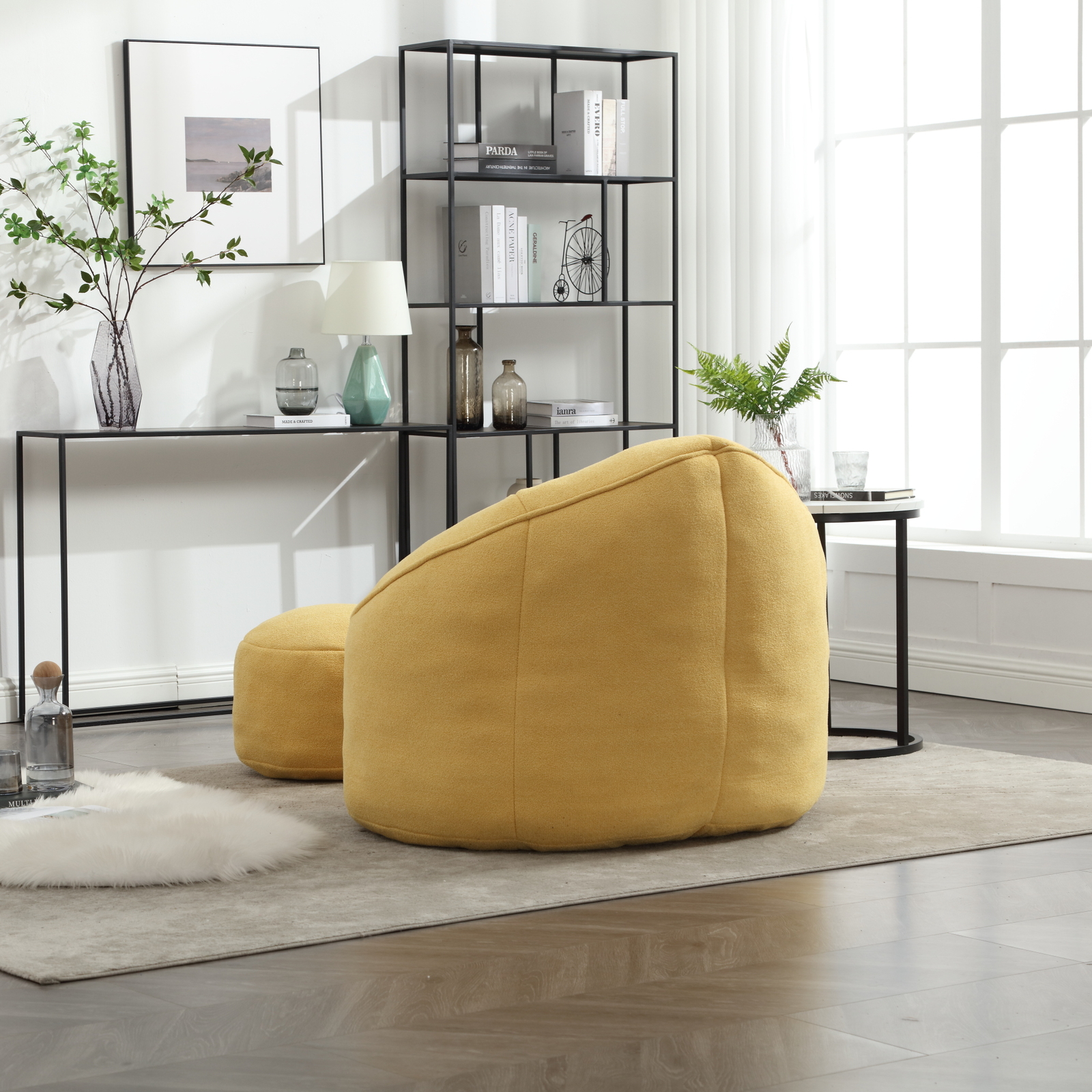 Bean Bag Sofa Chair High Pressure Foam BeanBag Chair with Padded Footrest Yellow