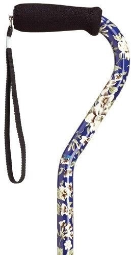 HARVY NEW OFFSET HANDLE LADIES ADJUSTABLE BLUE WHITE DOGWOOD PRINT WALKING CANE