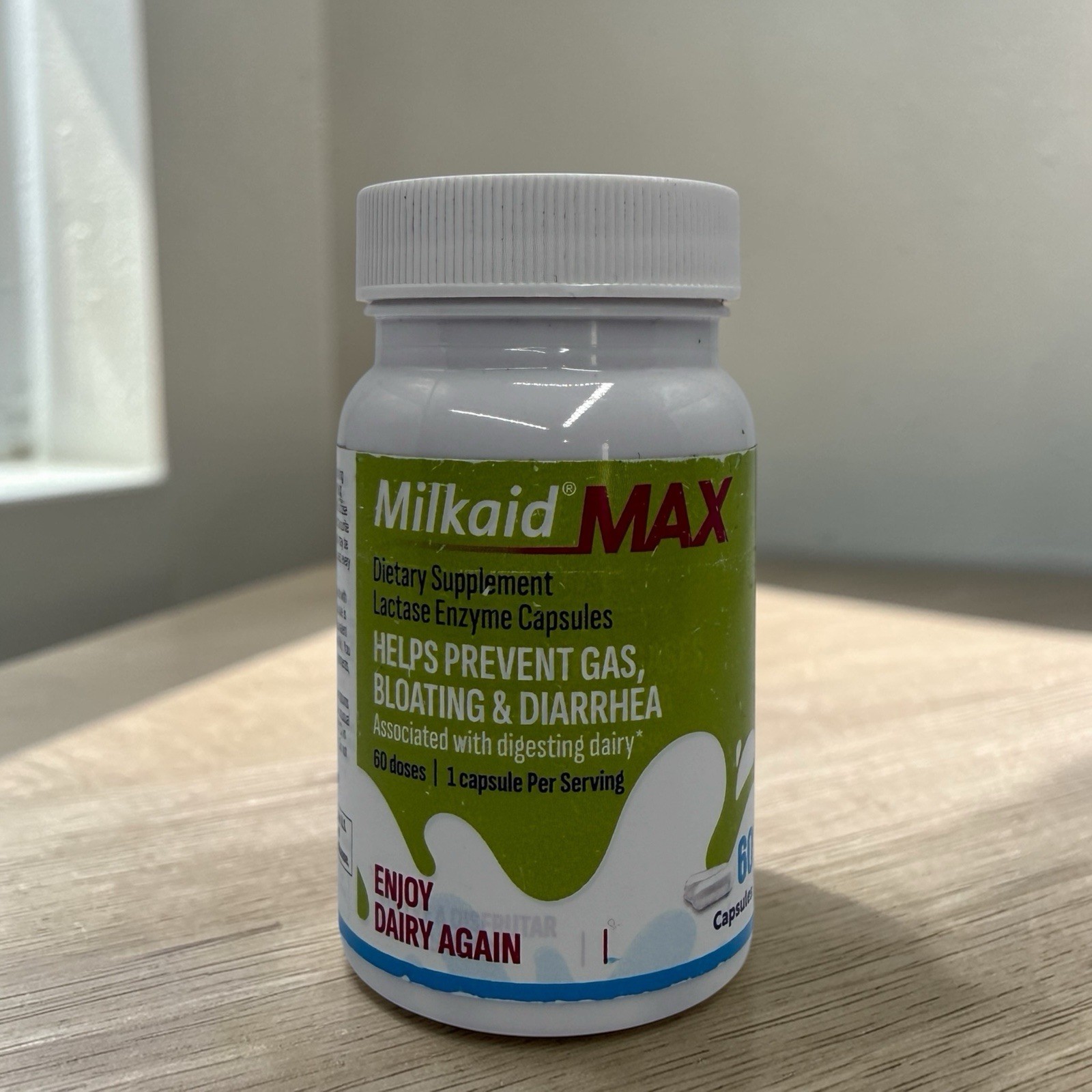 Milkaid Max Lactose Intolerance Relief Lactase Enzyme 9000 ALU 60 Caps EXP 11/27