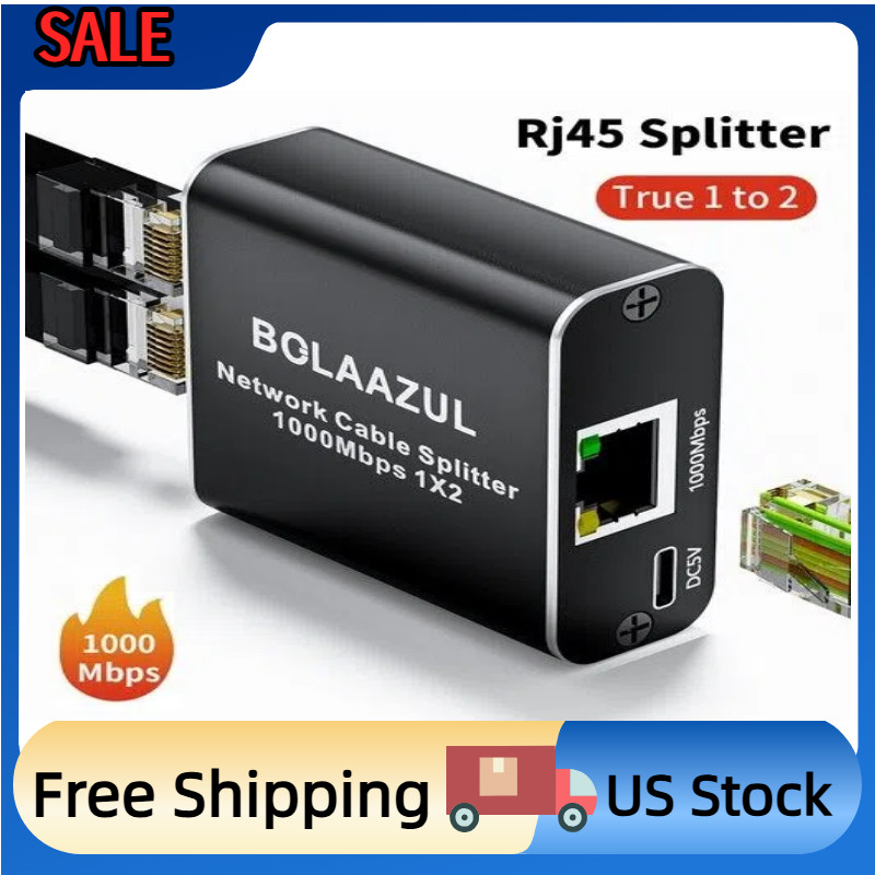 1X2 Gigabit 1000Mbps Ethernet Splitter 1 to 2 Way Network RJ45 Splitter Adapter