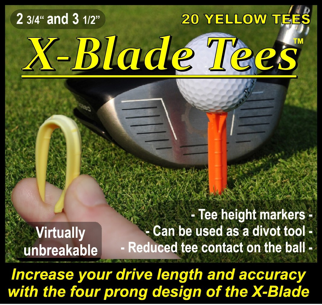 X BLADE GOLF TEES - Unbreakable plastic 3 1/2" - YELLOW (other colors available)