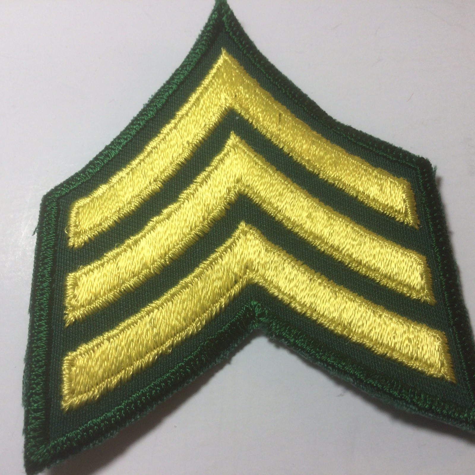 (2) Sergeant Chevron - 3 Yellow Stripes on Forest Green Patch (Green Border) OLD