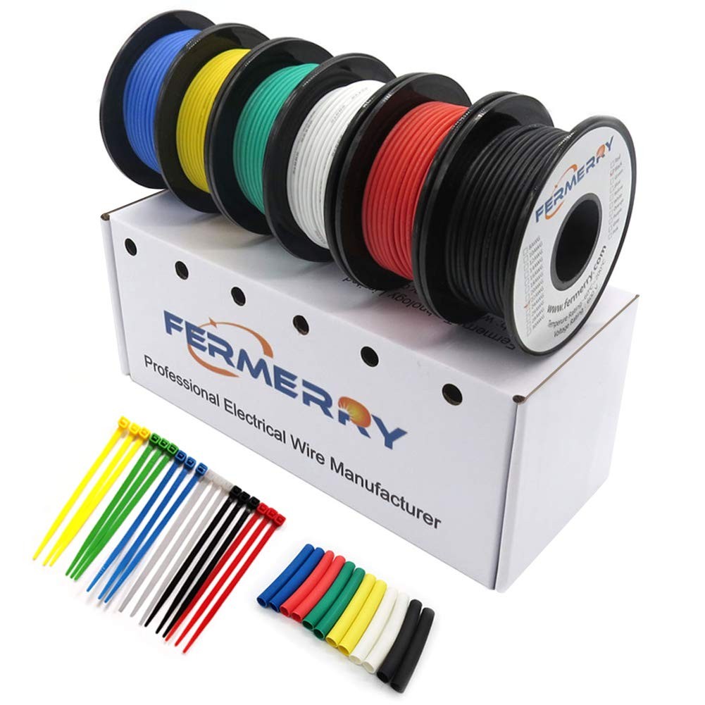 Fermerry 22 AWG Stranded Wire Spool 5FT, Yellow,Blue,White,Green,Black,Red