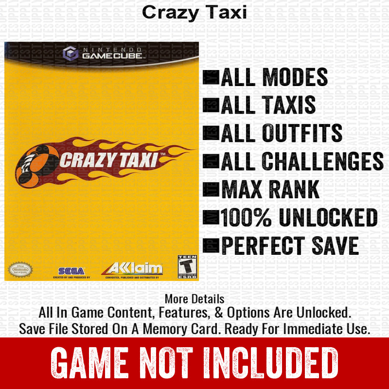 Crazy Taxi 100% Nintendo GameCube Memory Card Save CHEATS