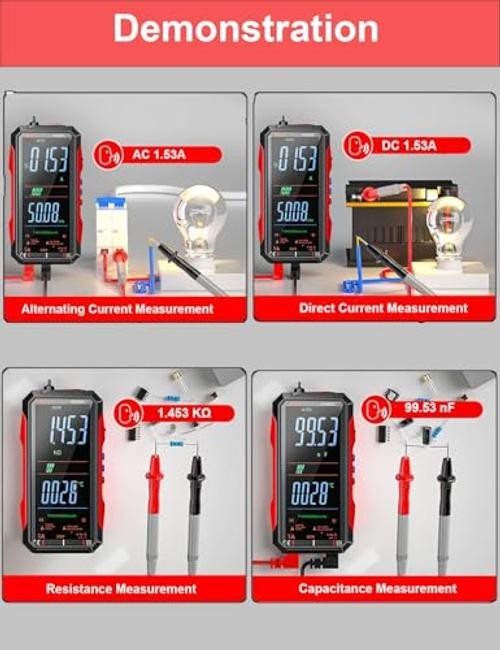 Rechargeable Digital Multimeter 6000 Counts True RMS Smart Tester with 5 Red