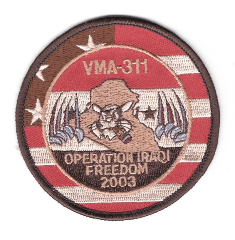 USMC Marine patch:  Attack Squadron 311, VMA-311 Iraqi Freedom 2003 (tan) 3 1/4"