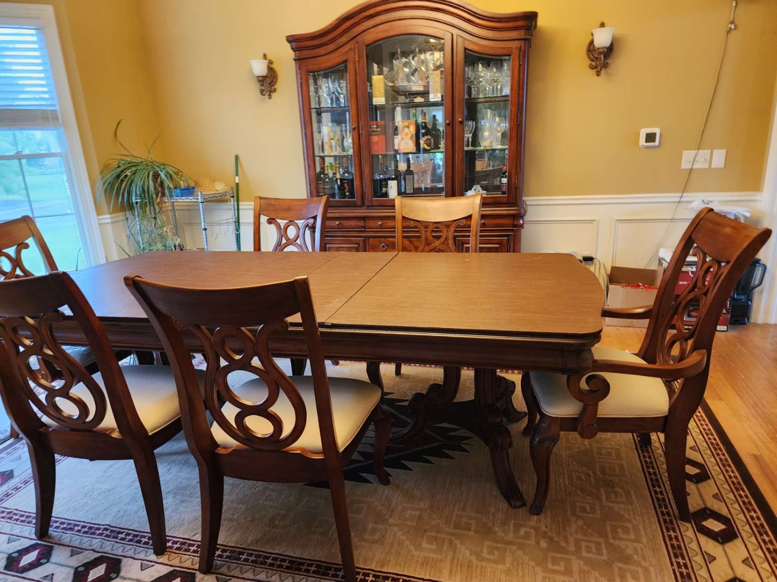 Dining Room Table, 6 Chairs, and China Closet