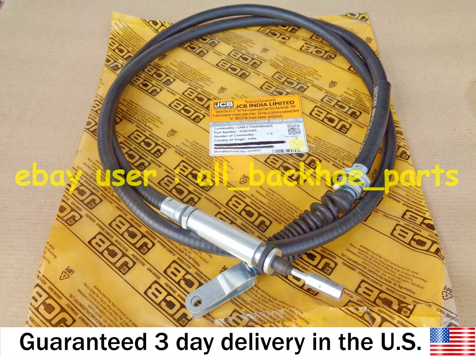 JCB BACKHOE - GENUINE JCB PARKING BRAKE CABLE (PART NO. 910/60225 332/C9365)