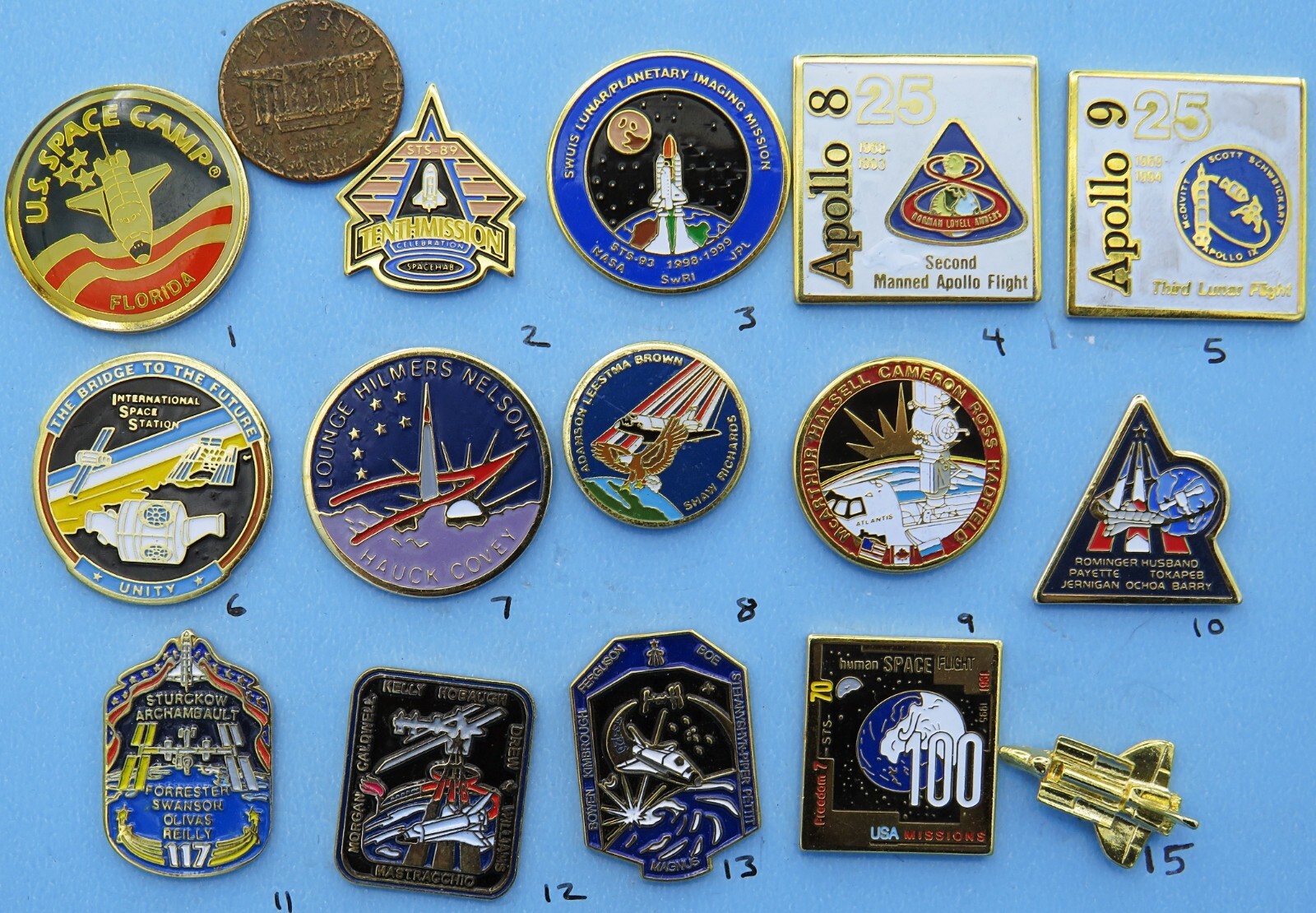 NASA enamel PIN lot of 15 - vtg Space Camp Shuttle station Spacelab lot Group A