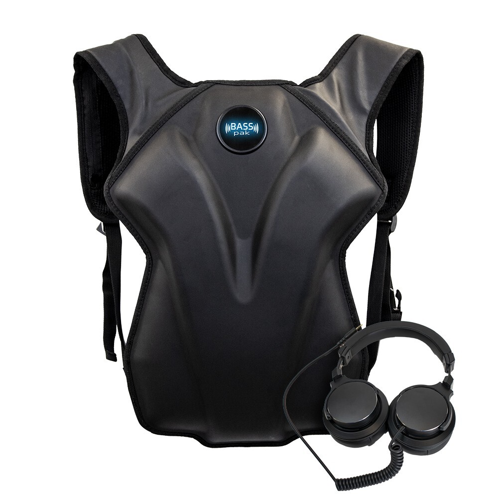 BASSpak w/ Headphones!  Wearable Subwoofer Haptic Feedback Tactile Audio Woojer