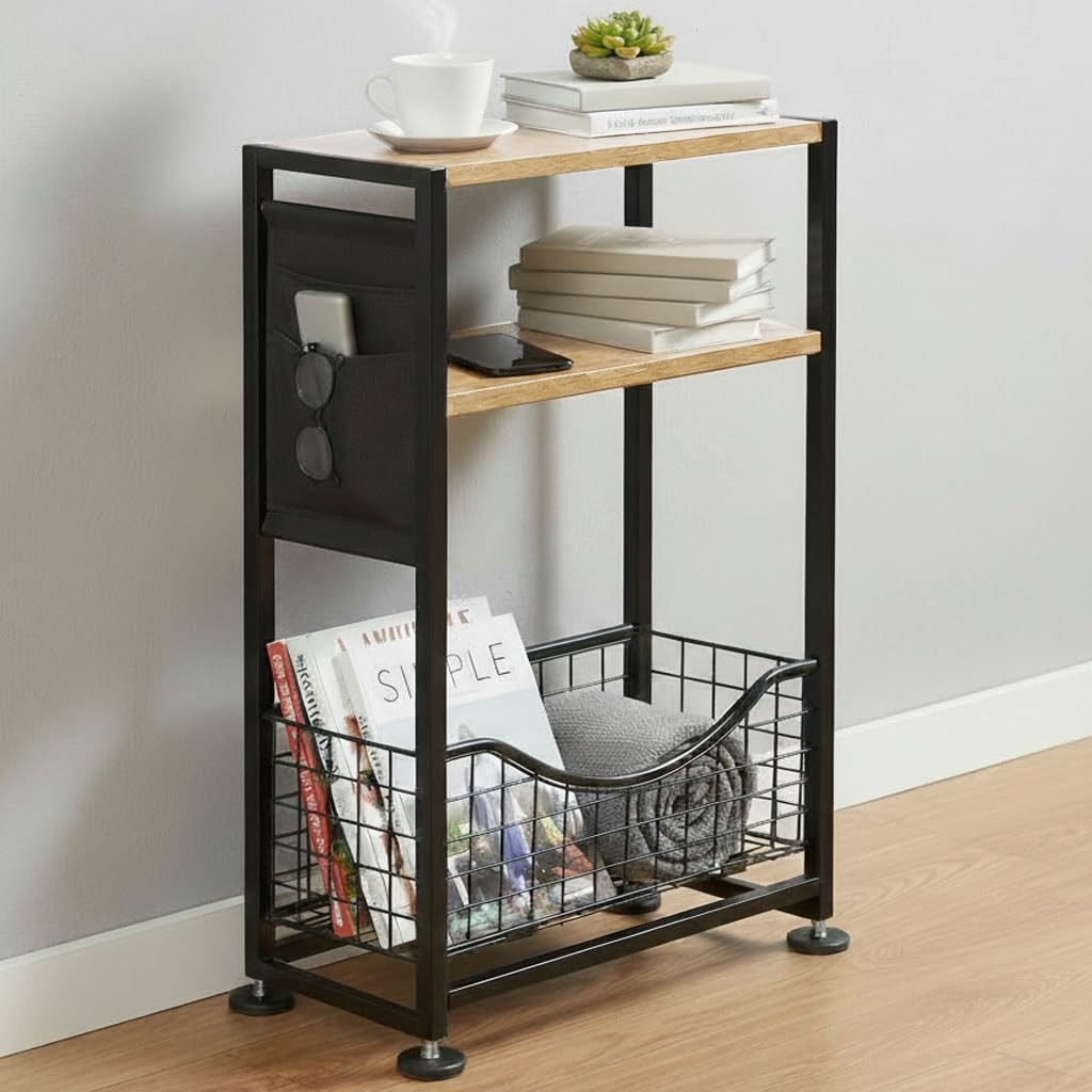 3 Tier Skinny Side Table Storage Slim End Table Narrow Bedside Nightstand