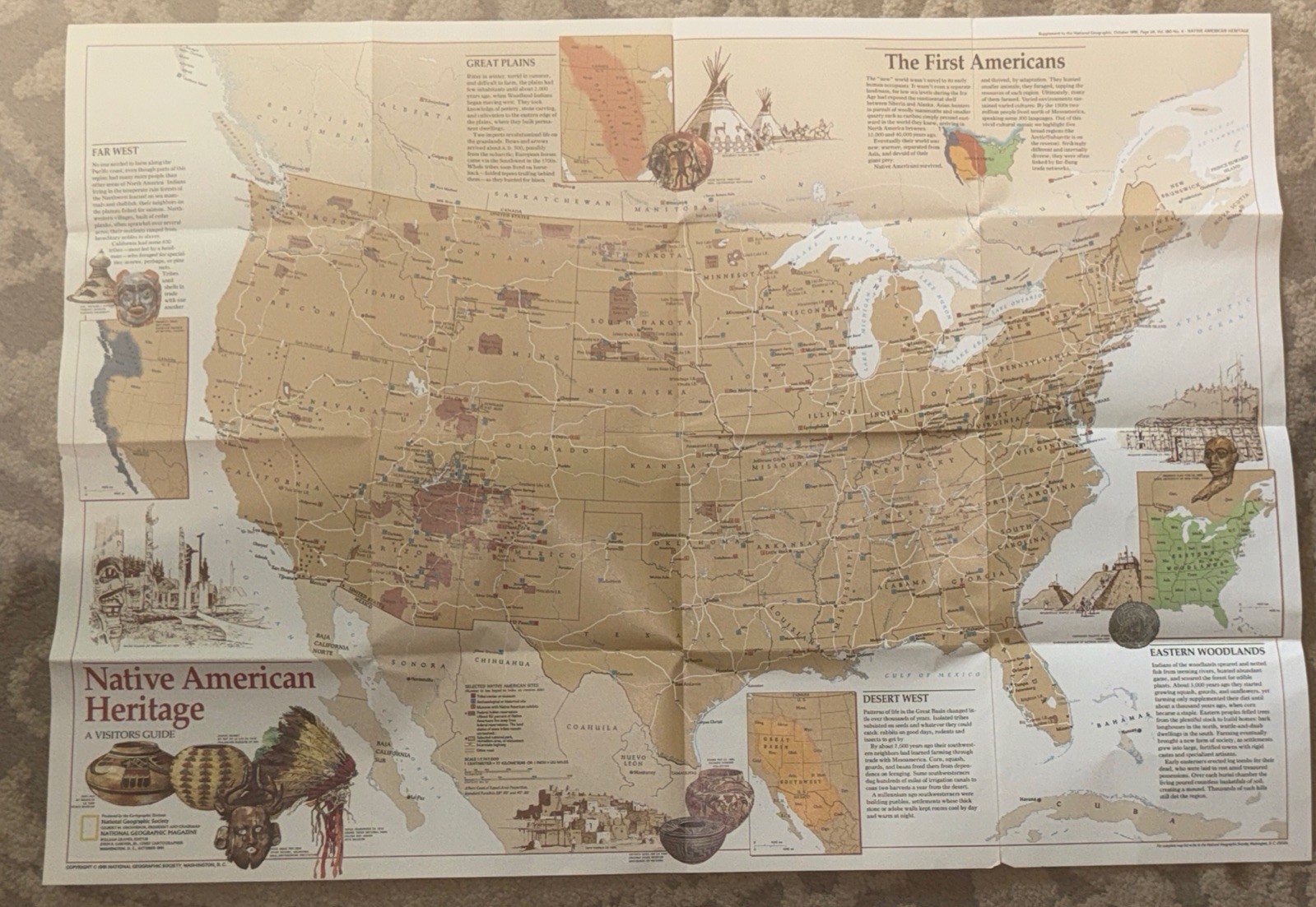 Vintage 1991 National Geographic Native American Heritage Visitors Guide Map