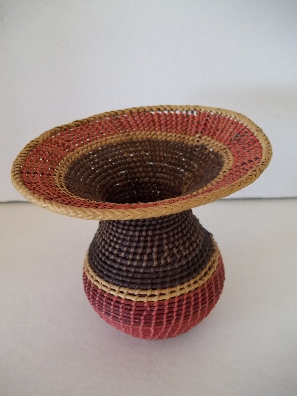 Vintage tight weave Little basket 3 colors wide Mouth - Mexico? 1930 40's era