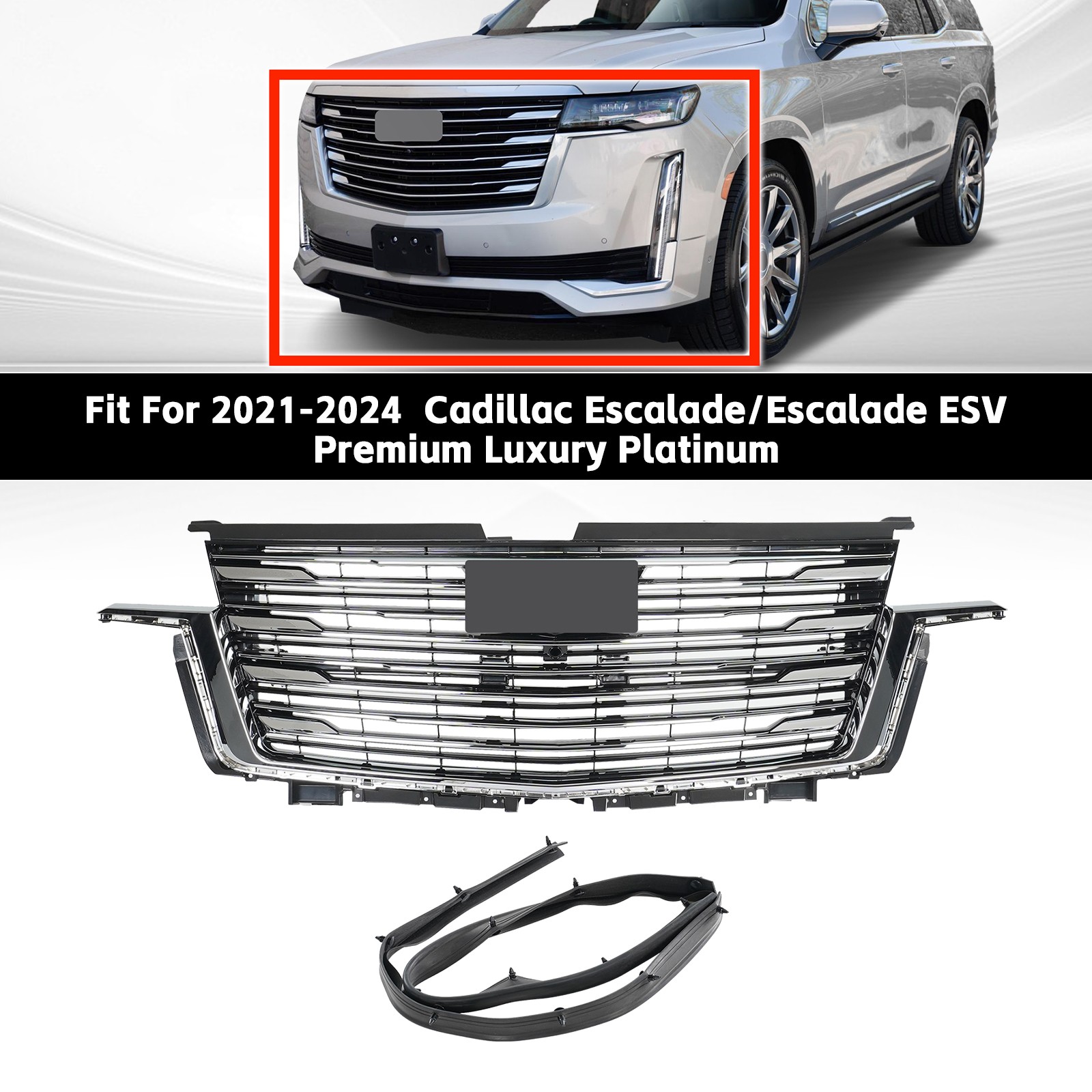 For 2021-2024 Cadillac Escalade& ESV Front Upper Bumper Grille Chrome 85000012