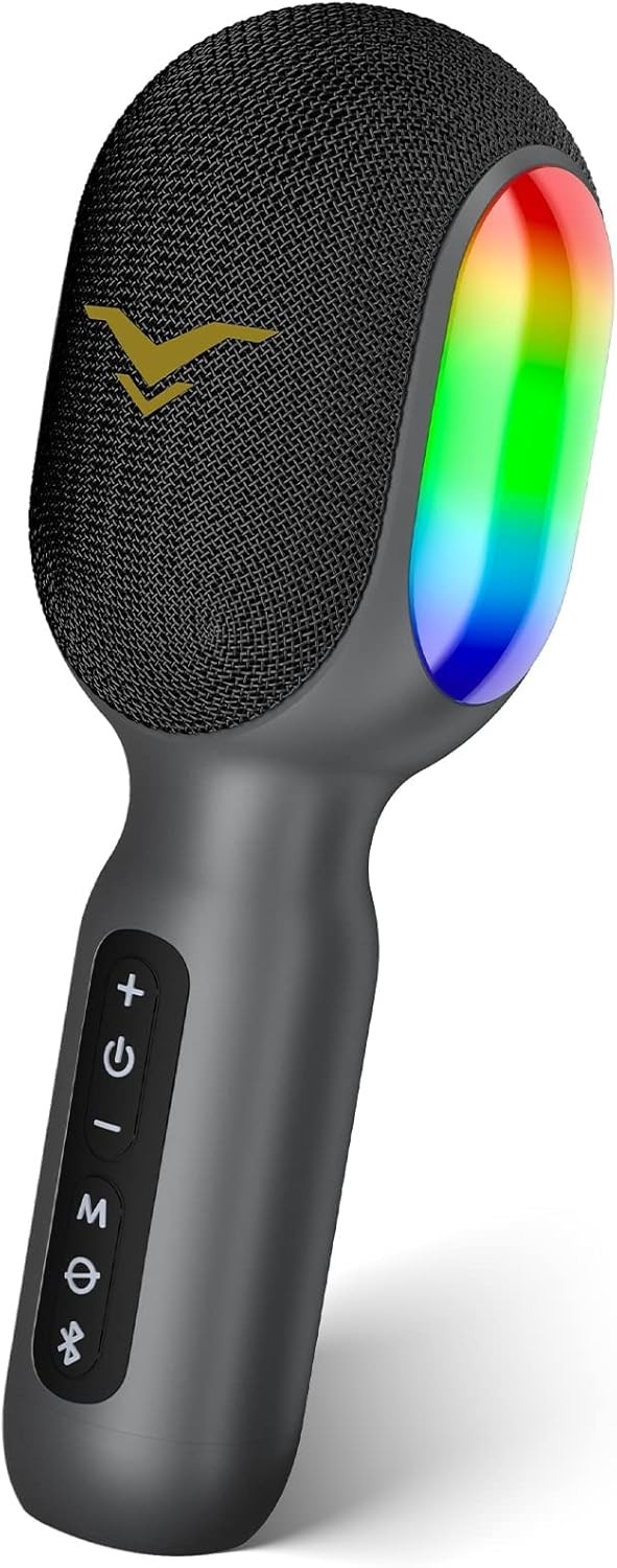Micrófono inalámbrico Bluetooth para karaoke, altavoz portátil 5 en 1, luces RGB