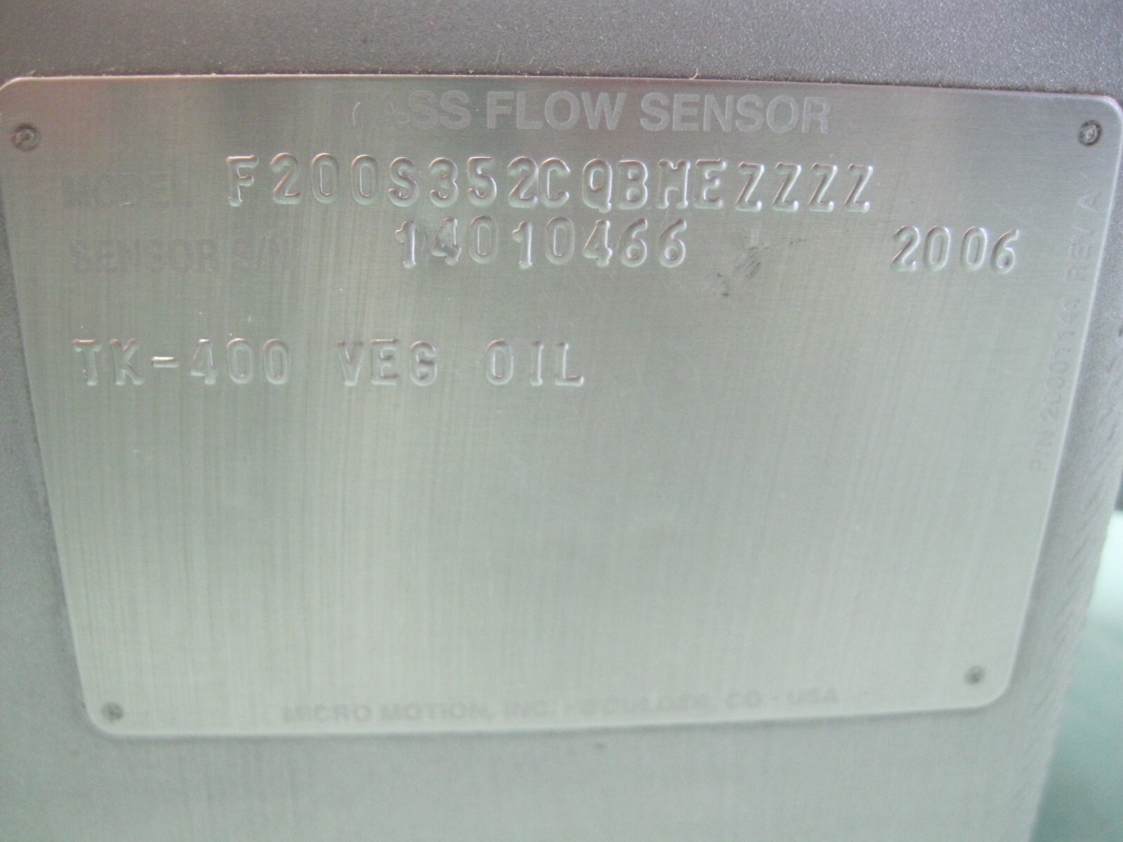 2" Micro Motion F200 S352CQBMEZZZZ Mass Flow Sensor 700 Core CALIBRATED P11