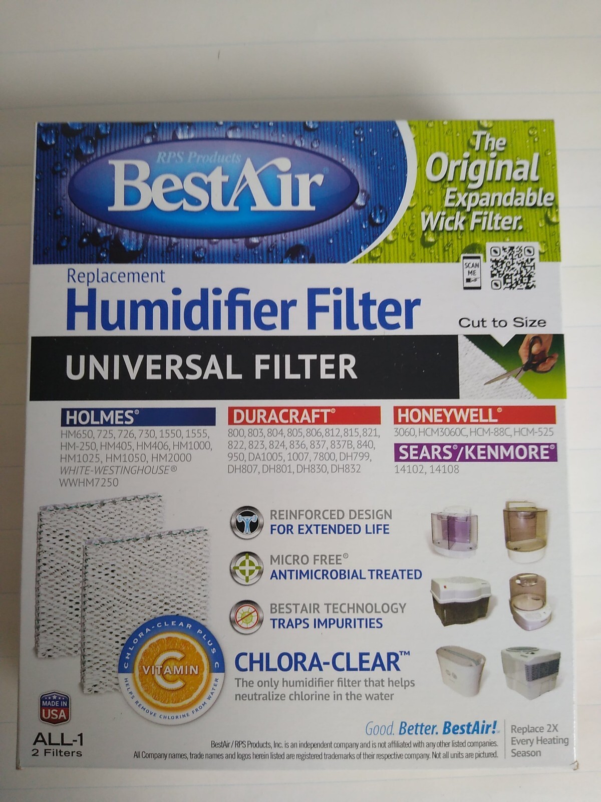 BestAir ALL-1-PDQ-5 Universal Extended Life Humidifier Replacement Paper Wick...