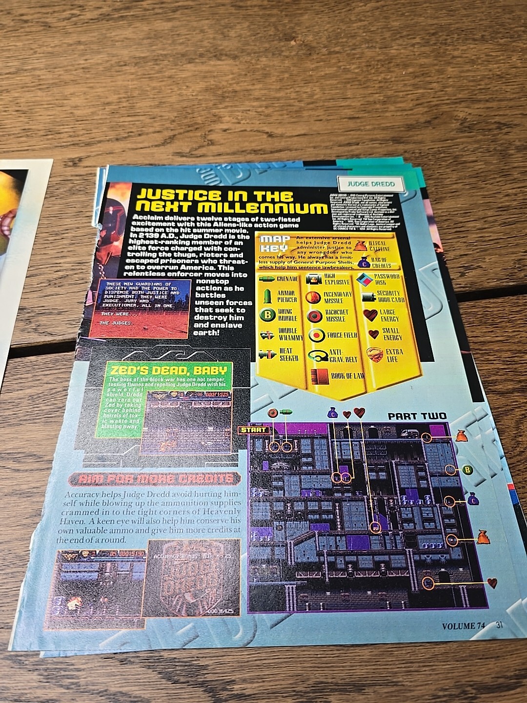 Judge Dredd Nintendo Power Magazine Guide Pullout Cheat Sheets Cut Outs Vintage