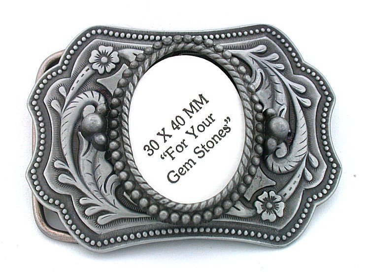 40x30 40mm x 30mm Cabochon Gem Southwest Floral Pewter Belt Buckle Mounting CF13