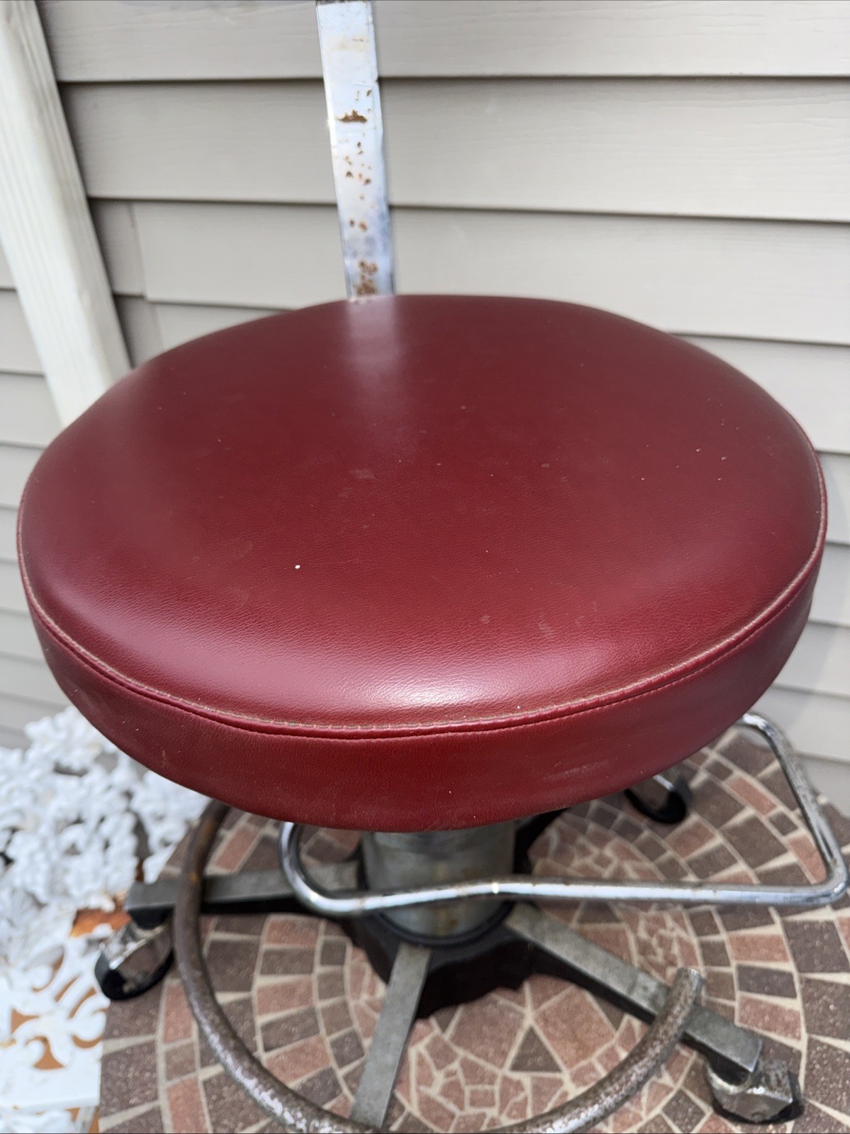 Vintage Foot Adjustable Medical Stool with Cast Iron Base. Rusty And Very Heavy