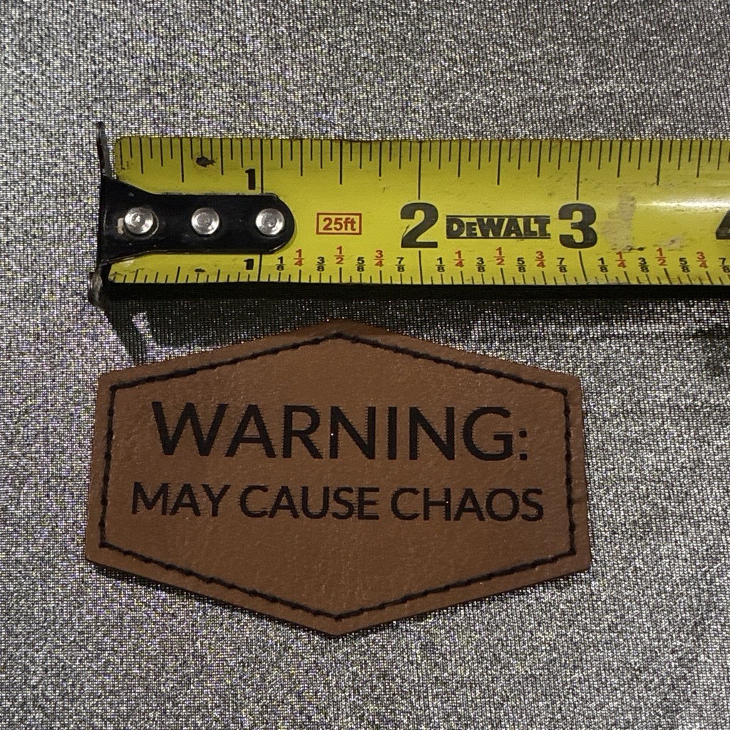 PVC Tactical Morale Patch Brown/Black 2x3 in "WARNING: MAY CAUSE CHAOS"