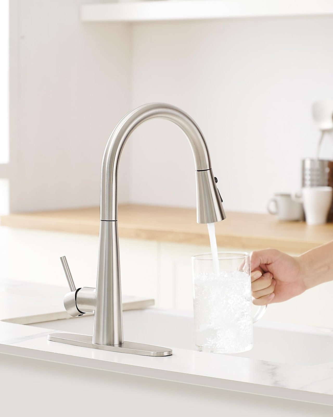 AIMADI Kitchen Faucet with Pull Down Sprayer,High Arc 360° Brushed Nickel
