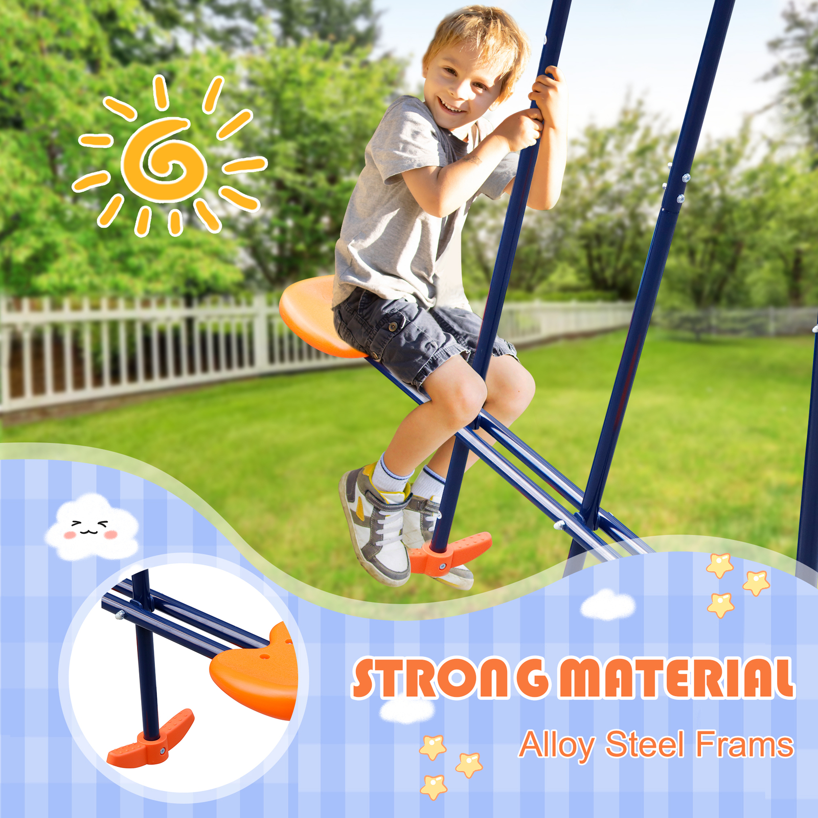 Double Kids Play Swing Set w/ 2 Seats & 1 Glider for Outdoor Backyard Heavy-Duty