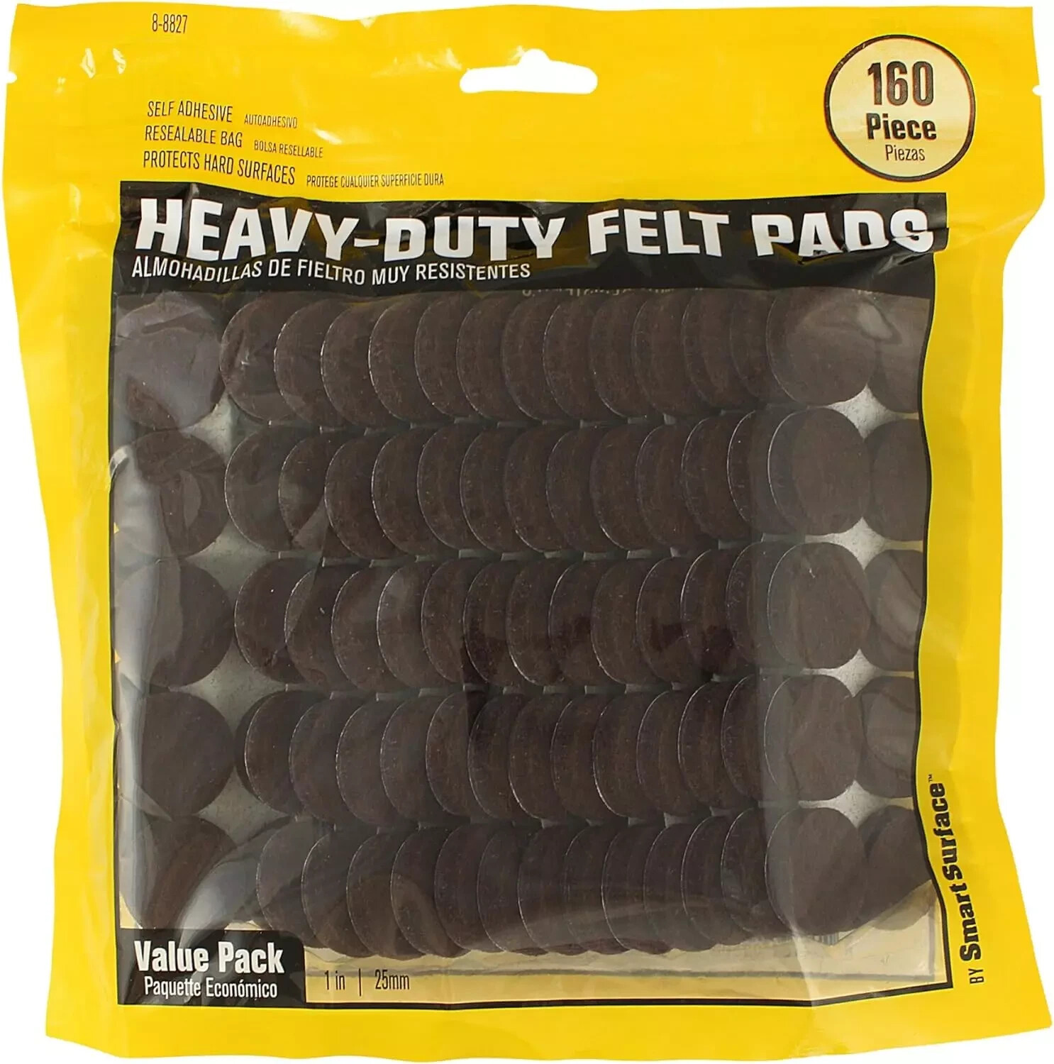 8827 Heavy Duty Self Adhesive Furniture Felt Pads 1-Inch Round Brown 160-Piece V