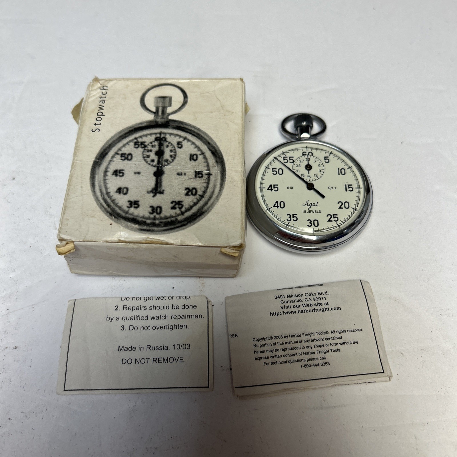 Pocket One-Button Mechanical Stopwatch AGAT Russian 15 Jewels For Parts