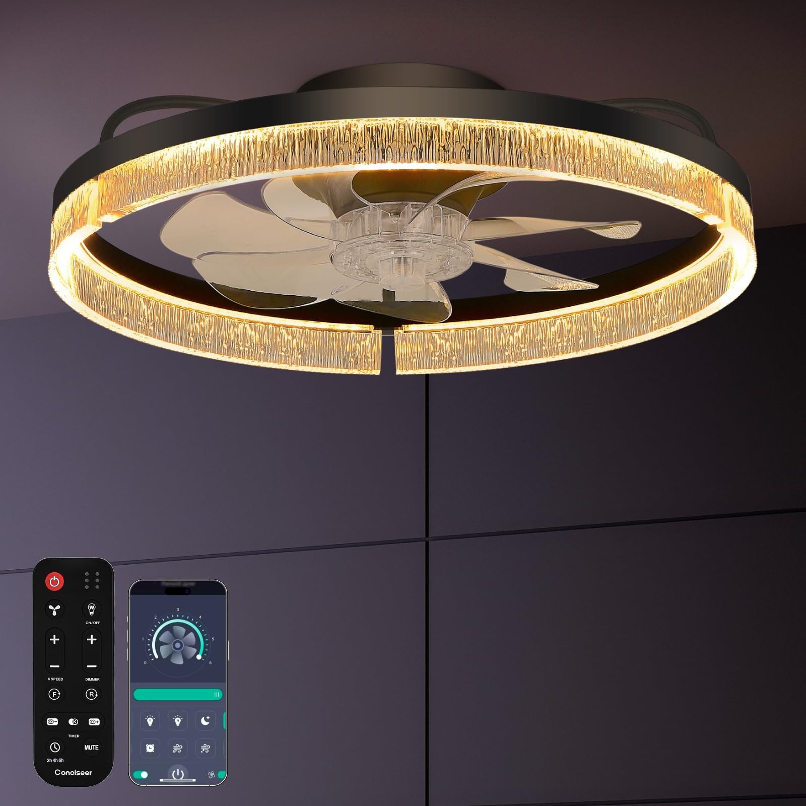 New Best Conciseer 20 Inch Ceiling Fans with Lights and Remote, Flush Mount,3CCT