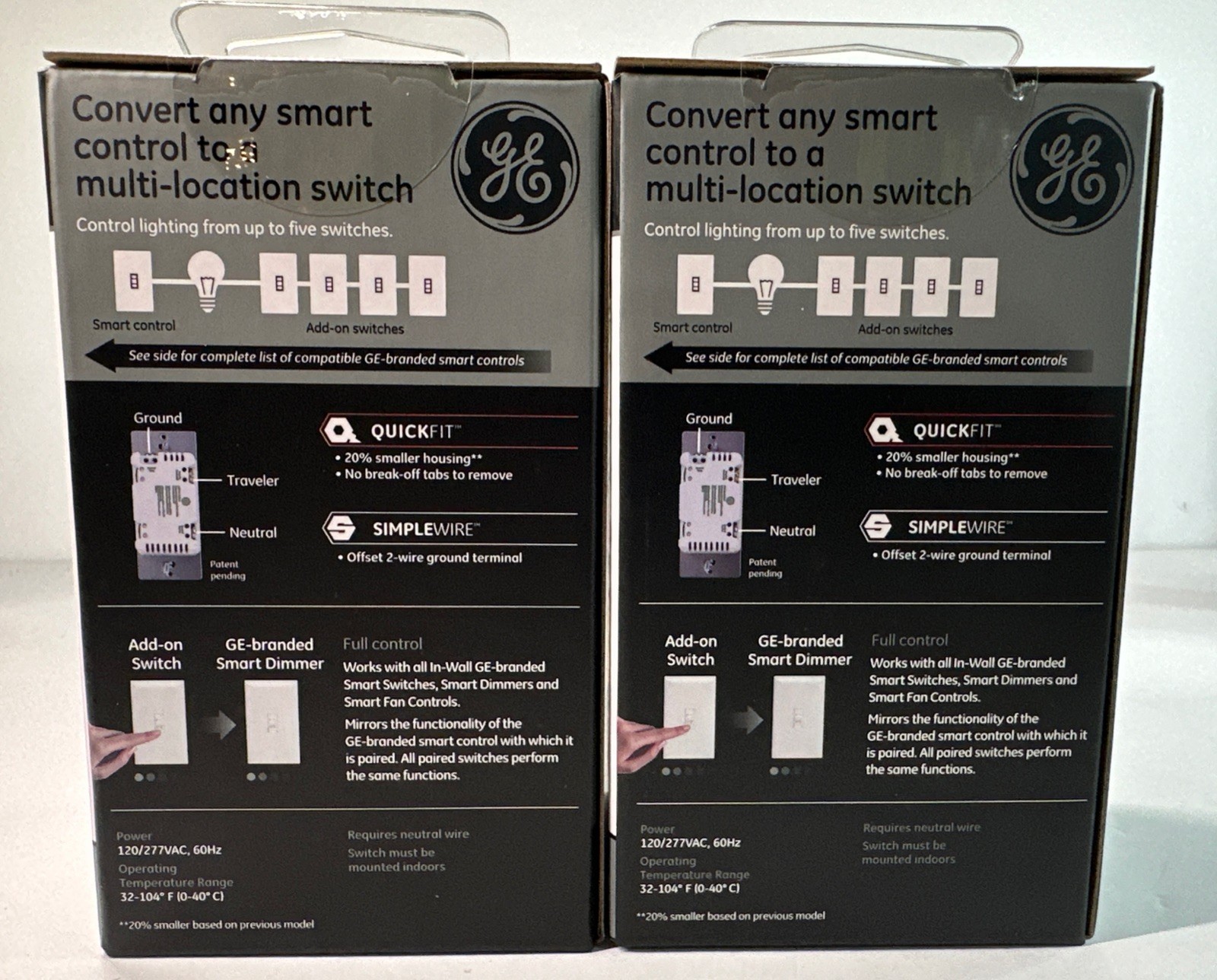 2X GE Enbrighten Add-On Switch With QuickFit And SimpleWire, Toggle, White 46200