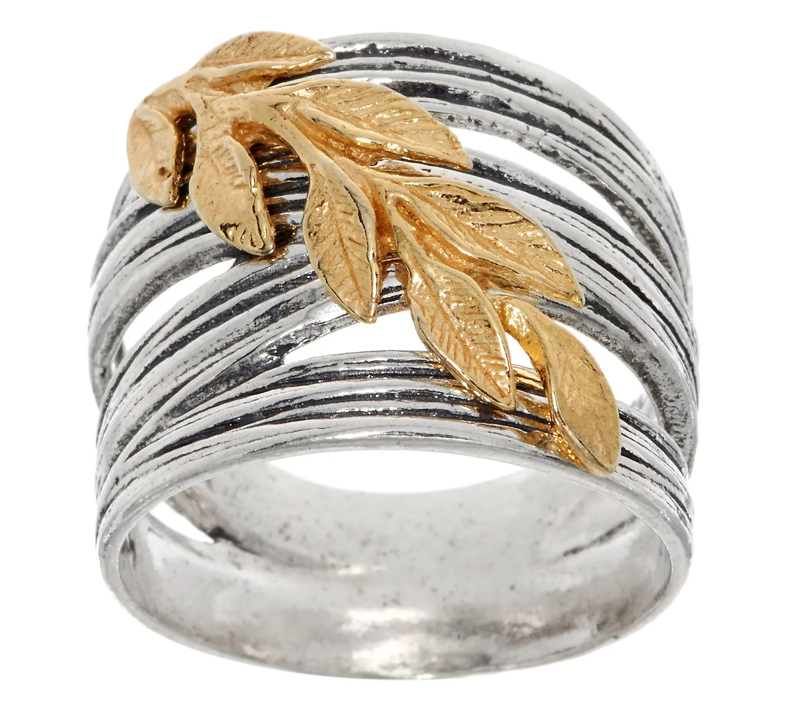 Or Paz Sterling Silver Two-Tone Textured Leaf Band Ring, Size 6
