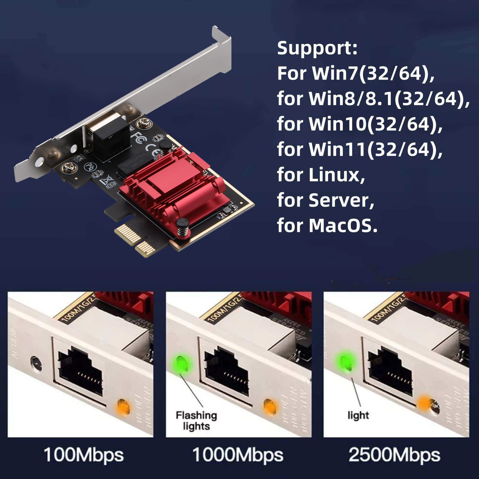 Network Adapter Card 2.5G PCI-E To RJ45 RTL8125 Computer Modification Accessory