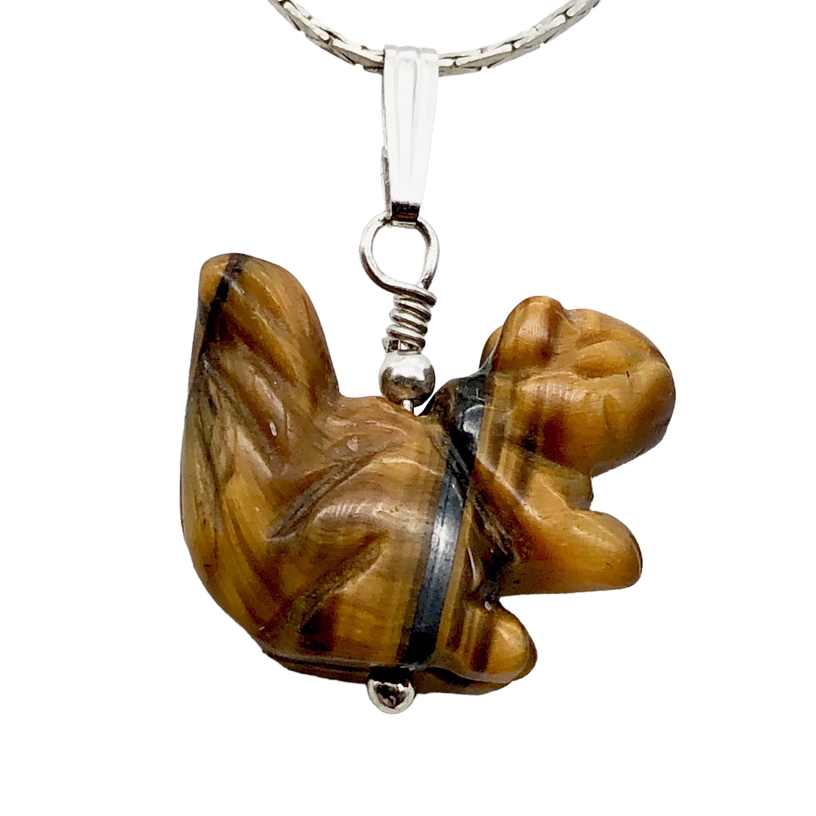 Tigereye Squirrel Pendant Necklace | Semi Precious Stone Jewelry|Silver Pendant