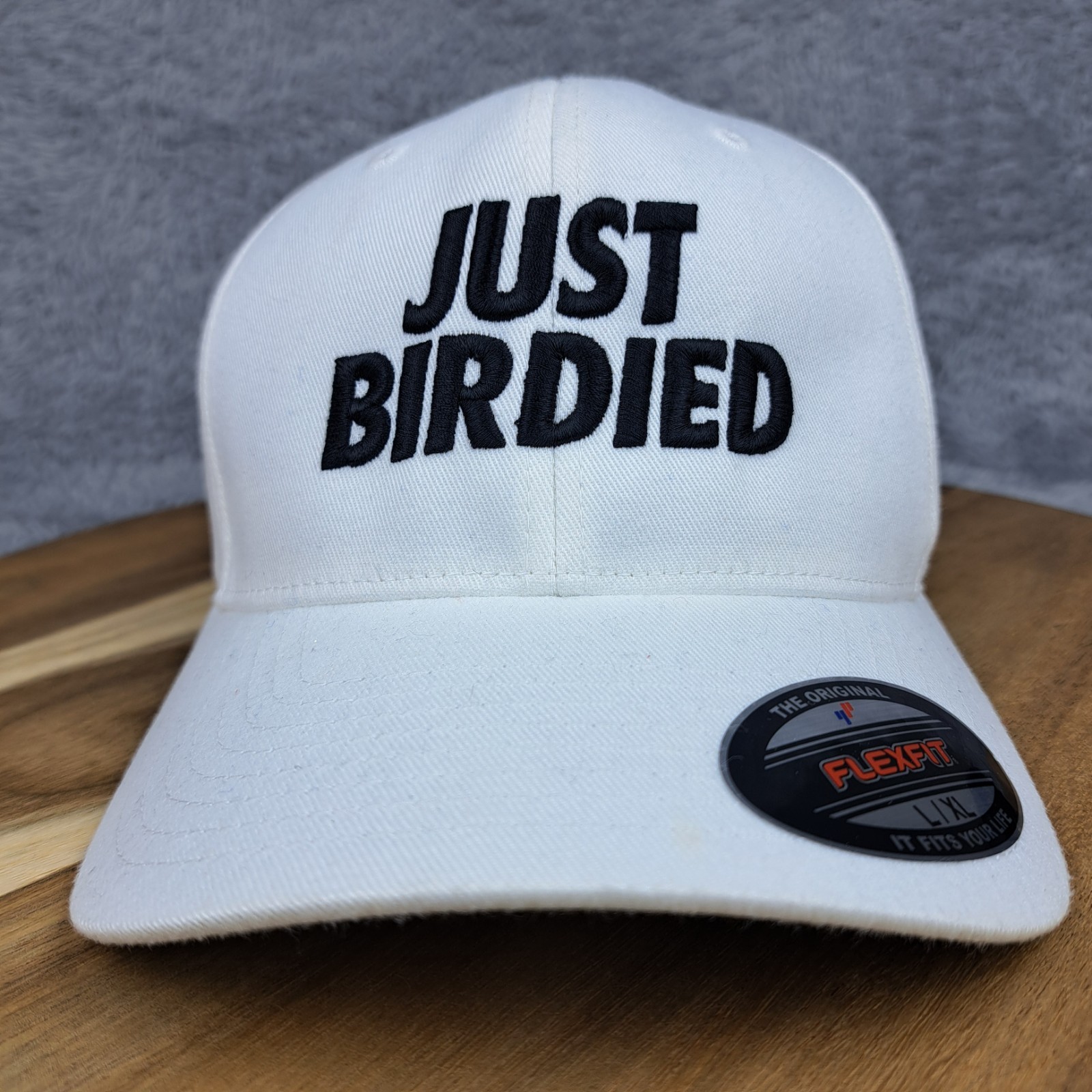 Green Goat Hat Cap Flex Fit L/XL White Black Just Birdied Golf Golfer Mens