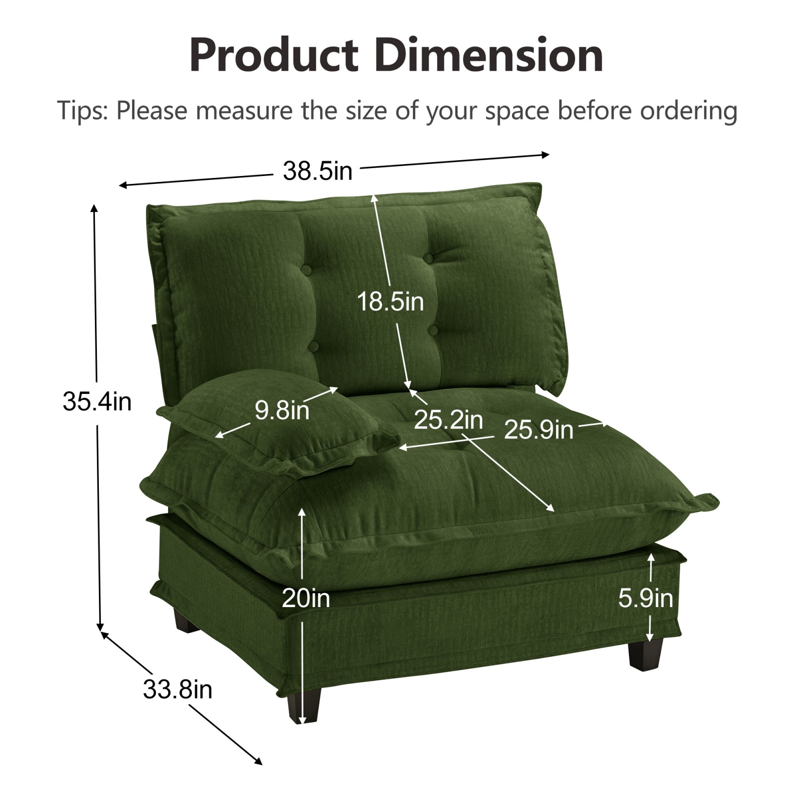 73" L-Shaped Sofa Chenille Fabric Green Modular Sectional