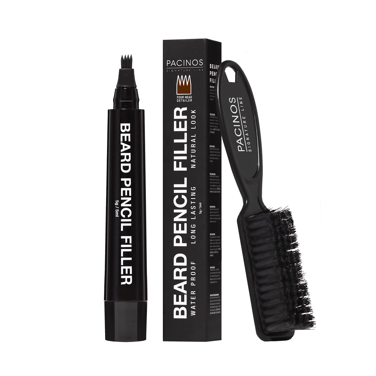 Pacinos Beard Pencil Filler - Water Proof, 1 Count (Pack of 1), Dark Brown